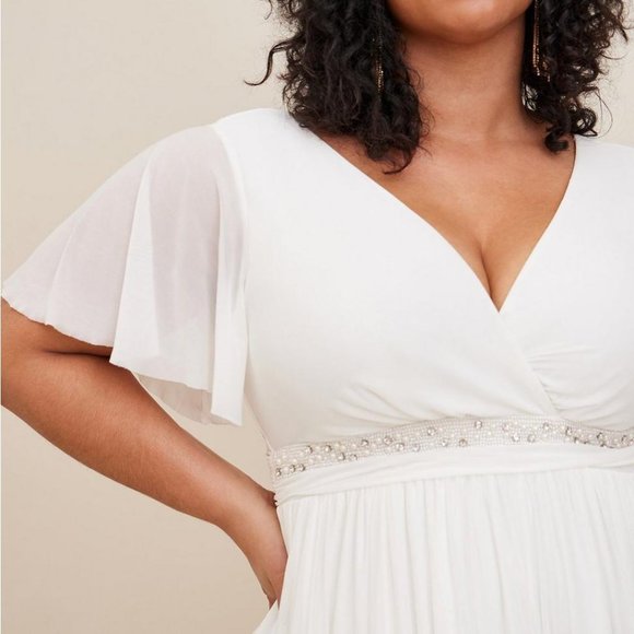 ❤️NWT VINTAGE TORRID EMPIRE WAIST WEDDING DRESS - PEARLS RHINESTONE GOWN SIZE 20 - Picture 5 of 16